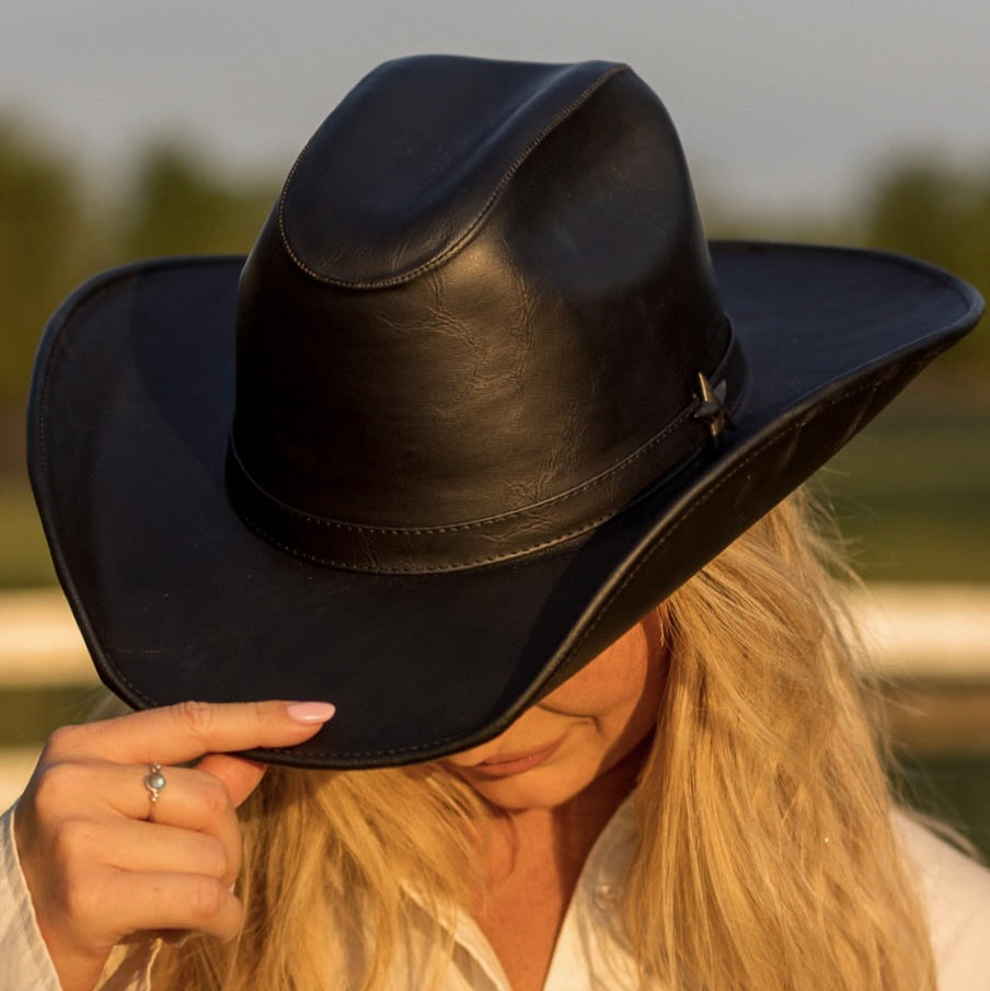 Black Leather Cowboy Hat