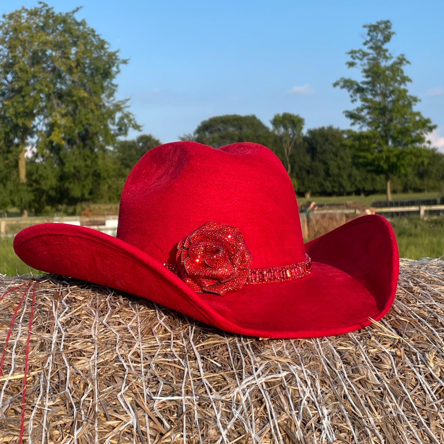 Red Rhinestone Rose Cowboy Hat