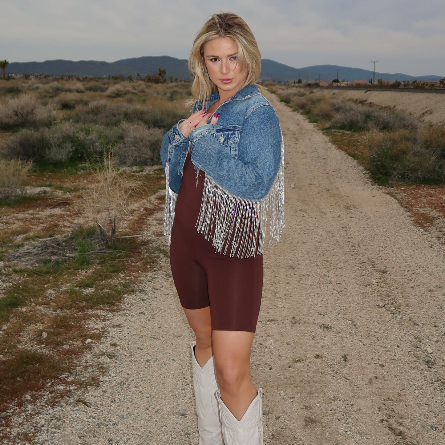 Rhinestone Fringe Jacket Crop