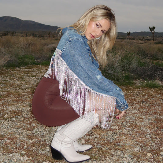Rhinestone Fringe Jacket Crop