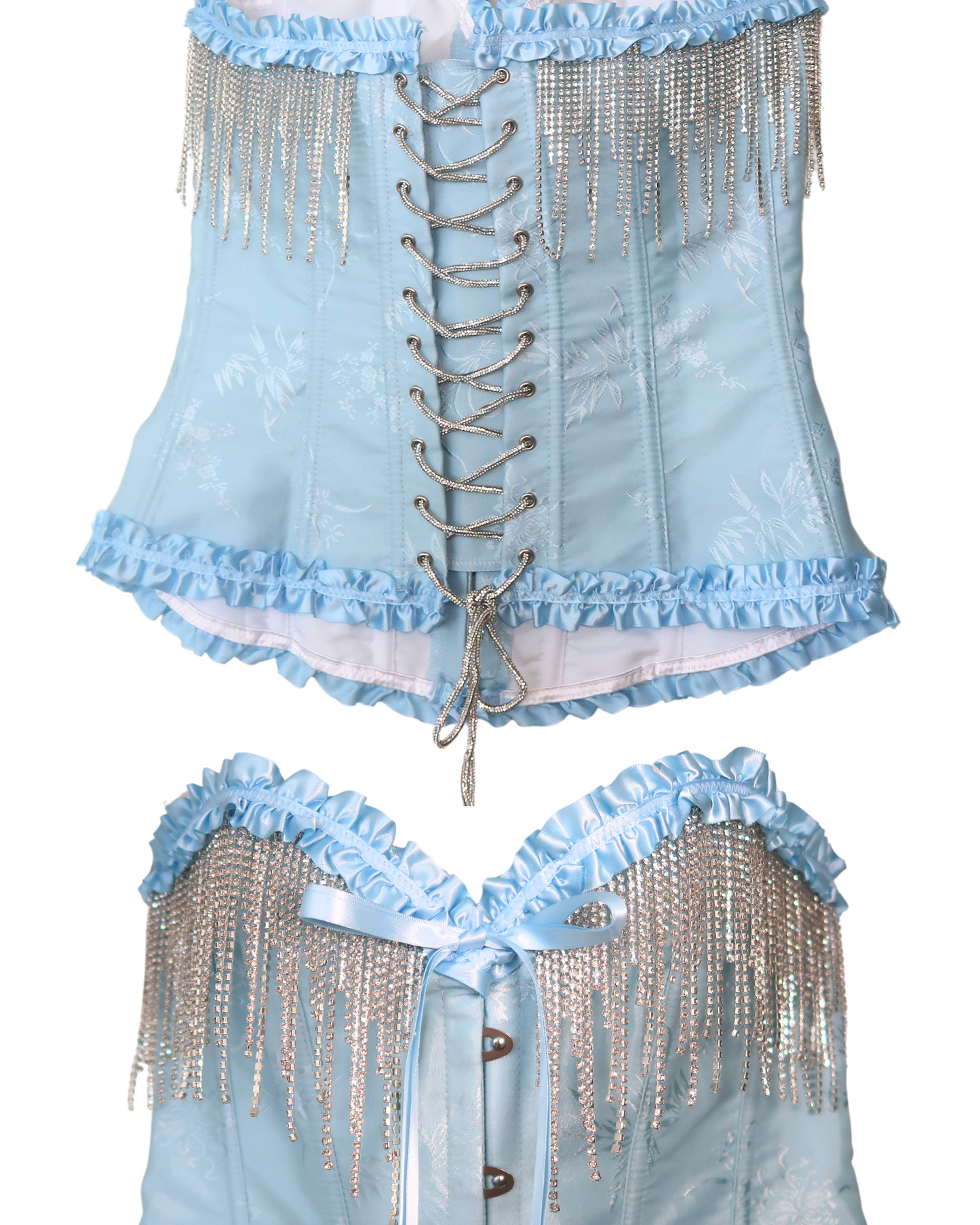 Cinderella Blue Rhinestone Fringe Corset