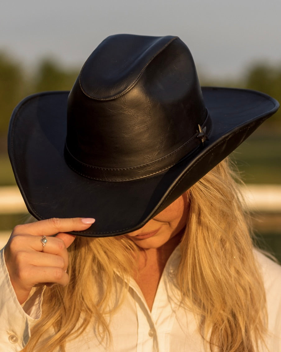 Black Leather Cowboy Hat