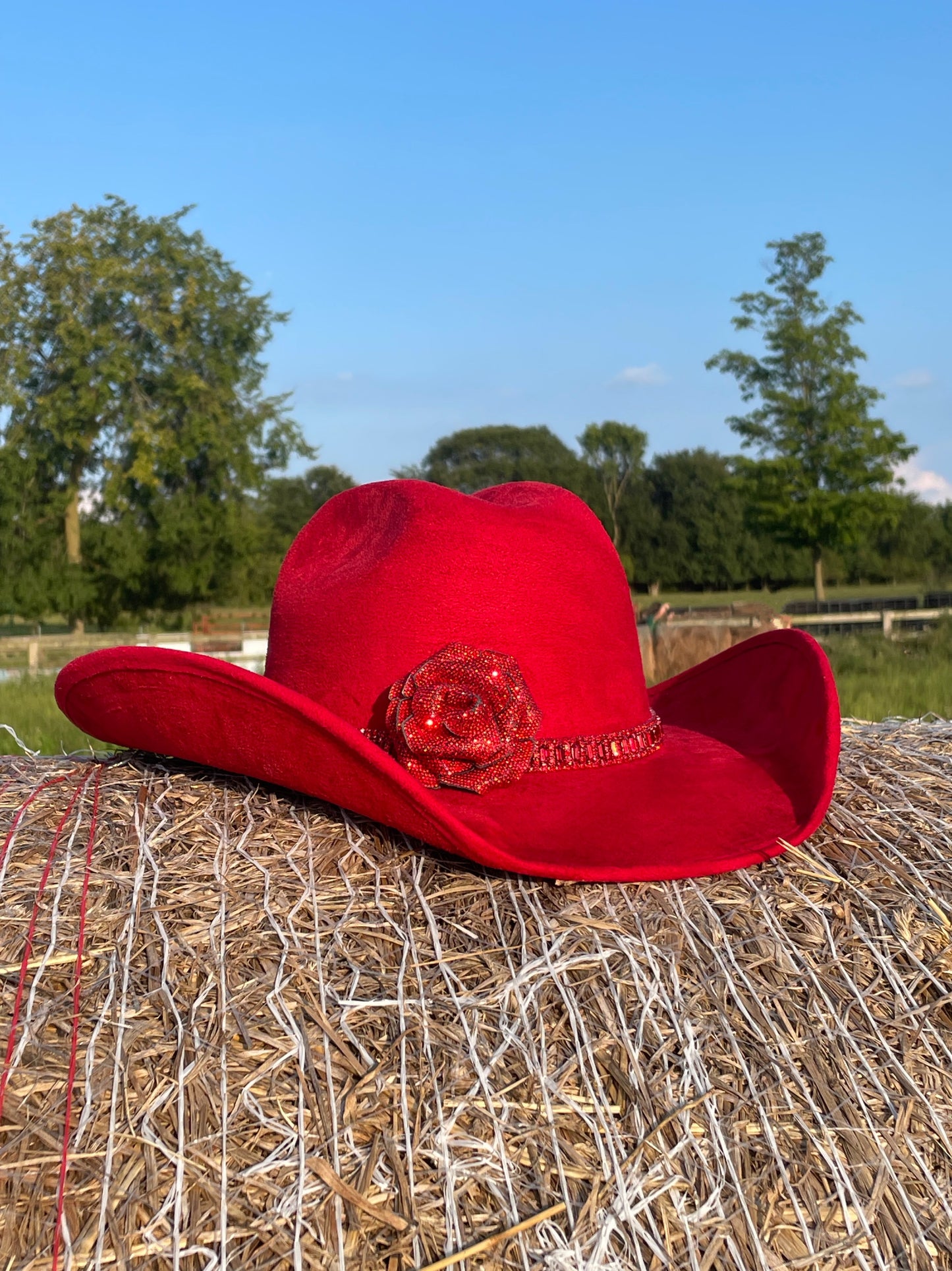 Red Rhinestone Rose Cowboy Hat