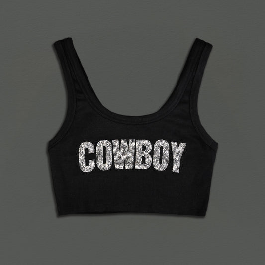 Black Cowboy Rhinestone crop top