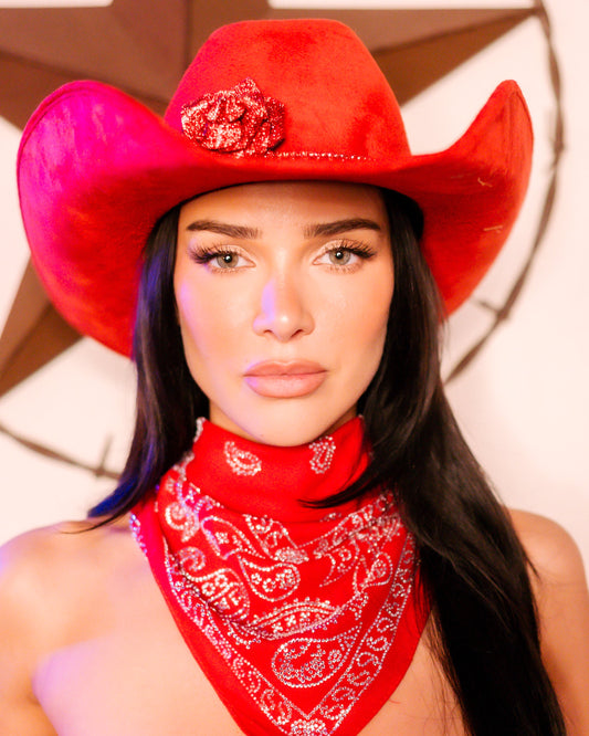 Red Rhinestone Rose Cowboy Hat