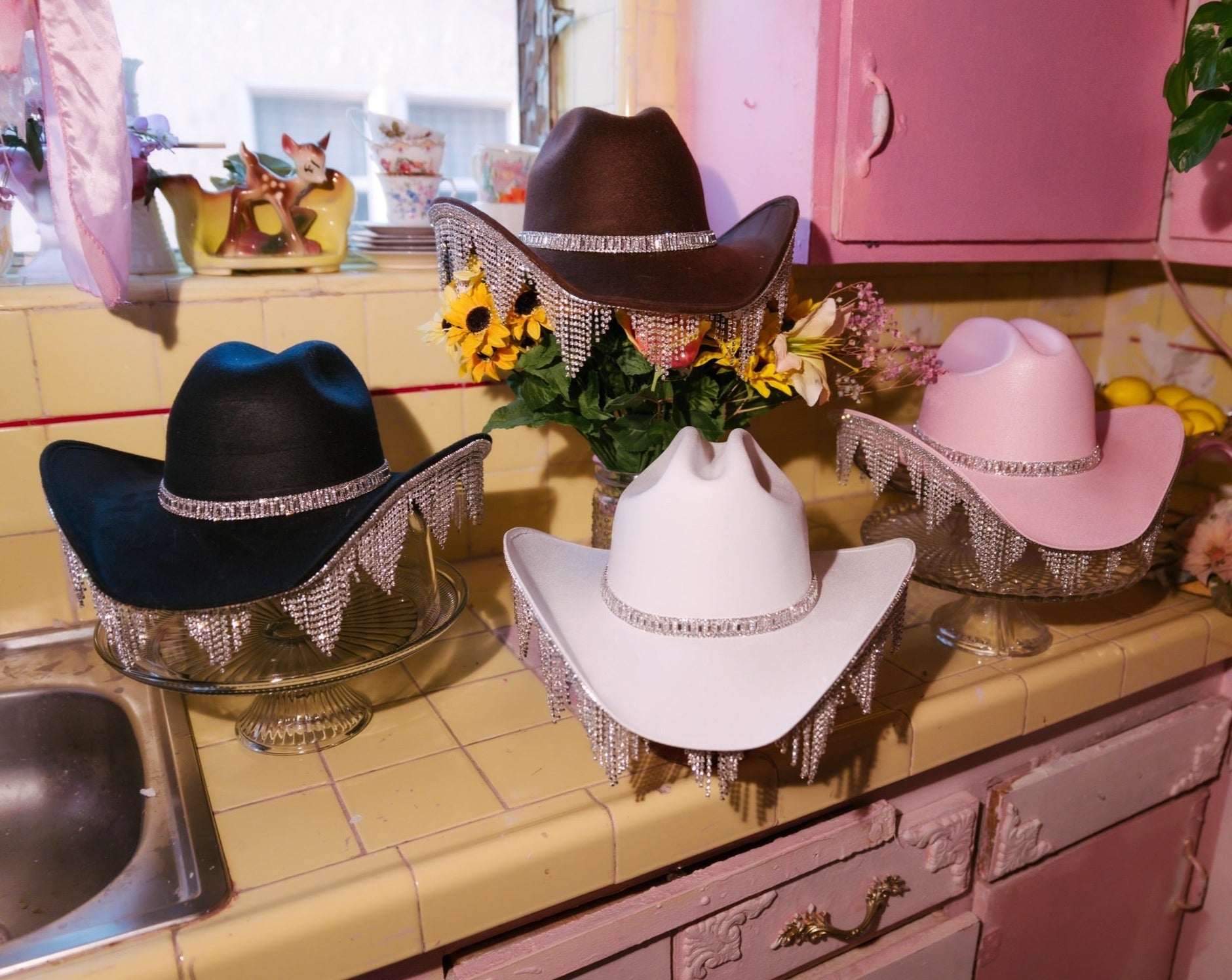 Weekender Rhinestone Fringe Trim Cowboy/Cowgirl Hat White